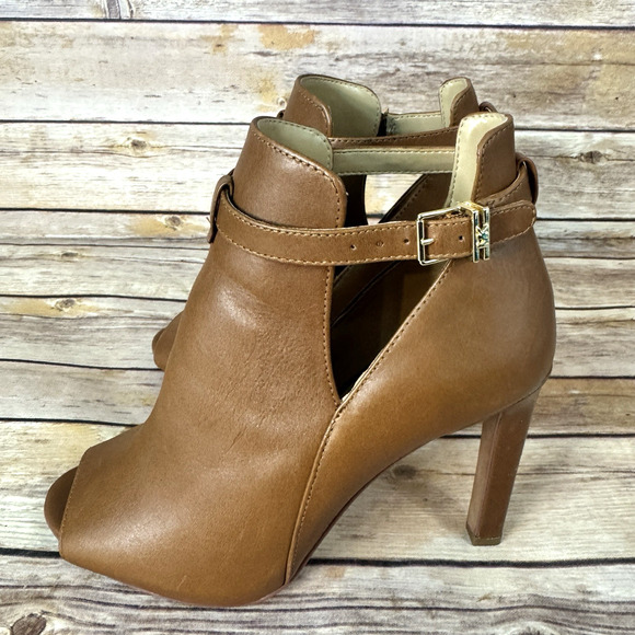 Michael Kors Womens Brown Leather Lawson Open Toe High Heel Bootie Size 6M - Picture 4 of 8
